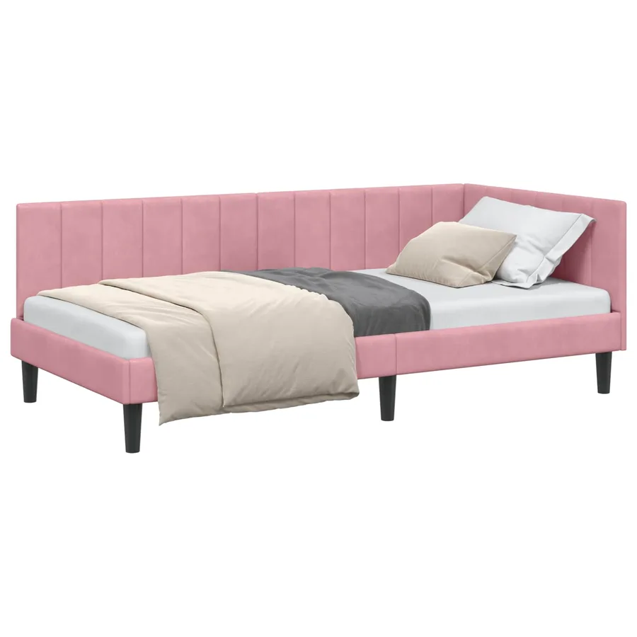 Cadre de lit d'angle Rose 90 cm x 190 cm Velours - 2