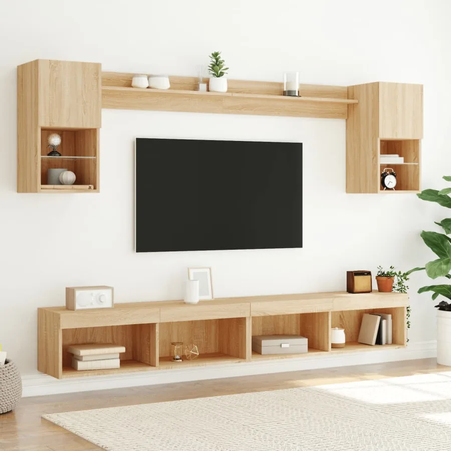 Unités murales TV avec LED 6 pcs chêne sonoma bois d'ingénierie - 4