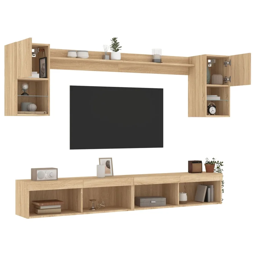 Unités murales TV avec LED 6 pcs chêne sonoma bois d'ingénierie - 5