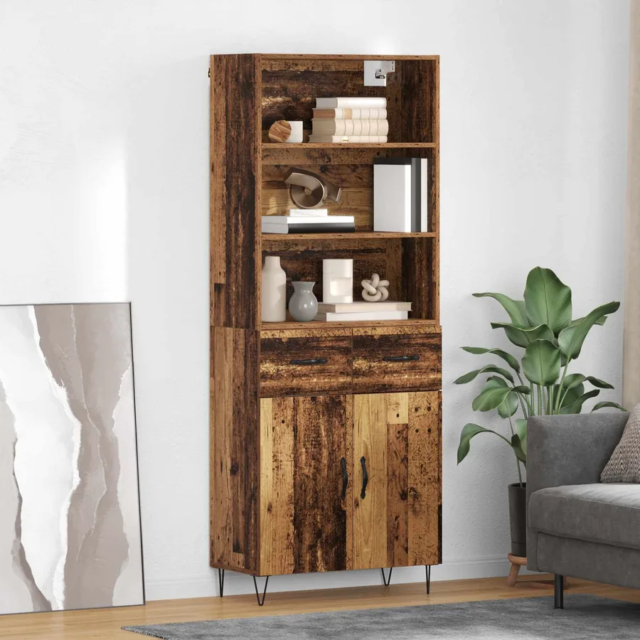 Haut Armoire avec tiroir 2 pcs Bois ancien Bois d'ingénierie