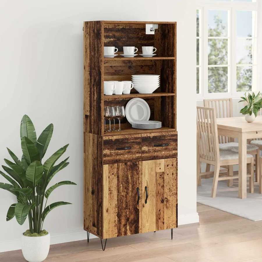 Haut Armoire avec tiroir 2 pcs Bois ancien Bois d'ingénierie - 4