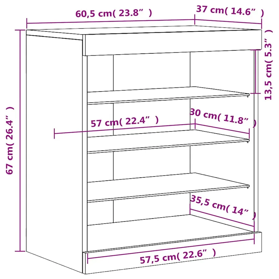Buffet avec lumières LED gris béton 60,5x37x67 cm - 14