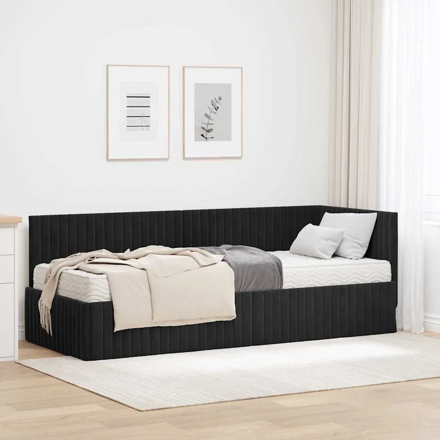 Cadre de lit d'angle avec matelas 2 pcs Noir Velours