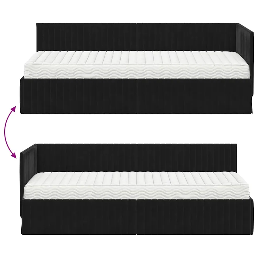 Cadre de lit d'angle avec matelas 2 pcs Noir Velours - 12