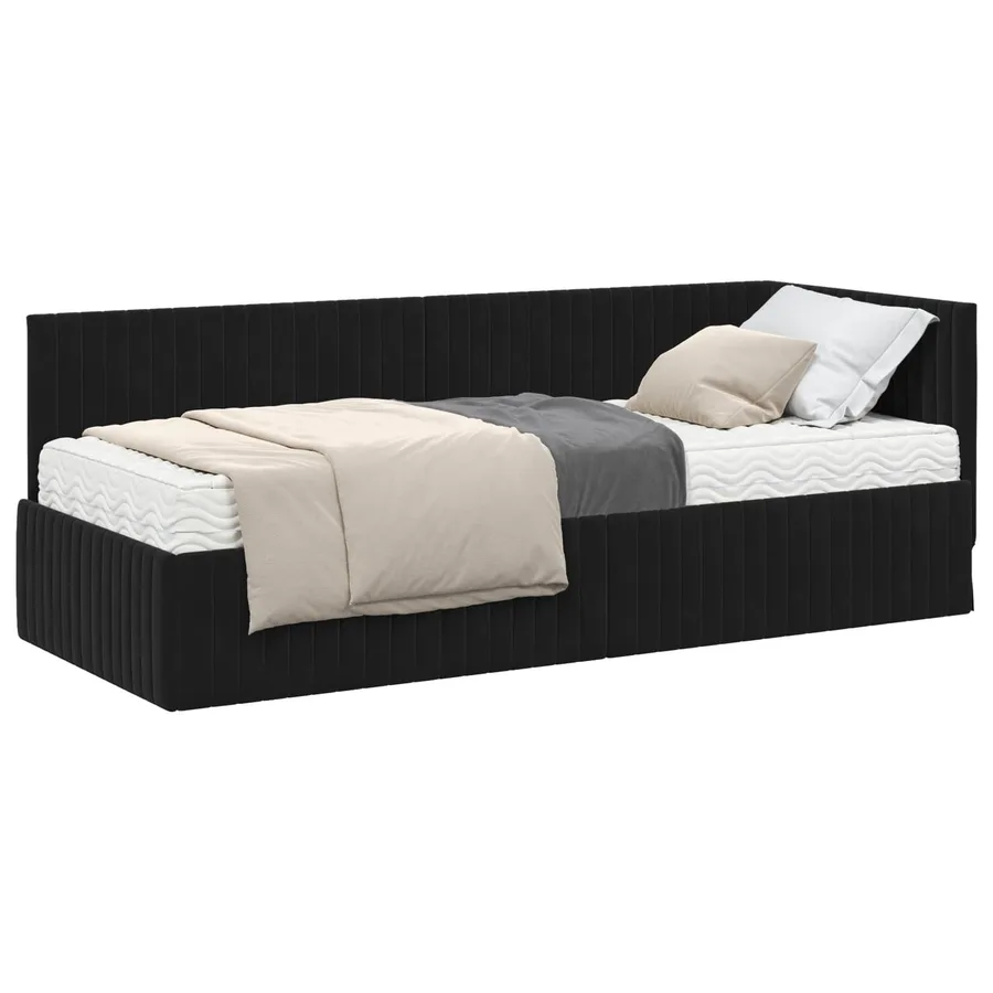 Cadre de lit d'angle avec matelas 2 pcs Noir Velours - 2