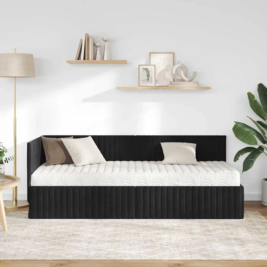 Cadre de lit d'angle avec matelas 2 pcs Noir Velours - 3