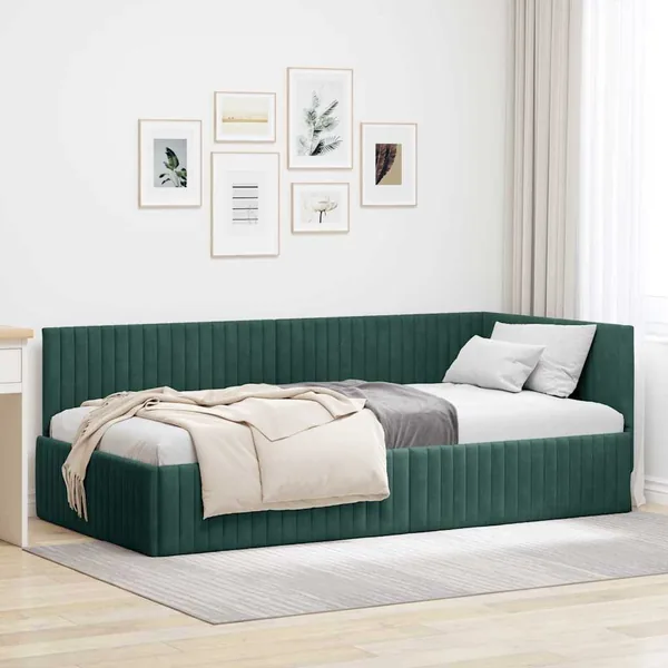 Cadre de lit d'angle Vert foncé 100 cm x 200 cm Velours