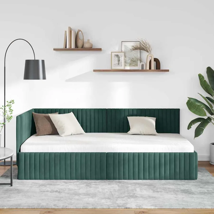 Cadre de lit d'angle Vert foncé 100 cm x 200 cm Velours - 3