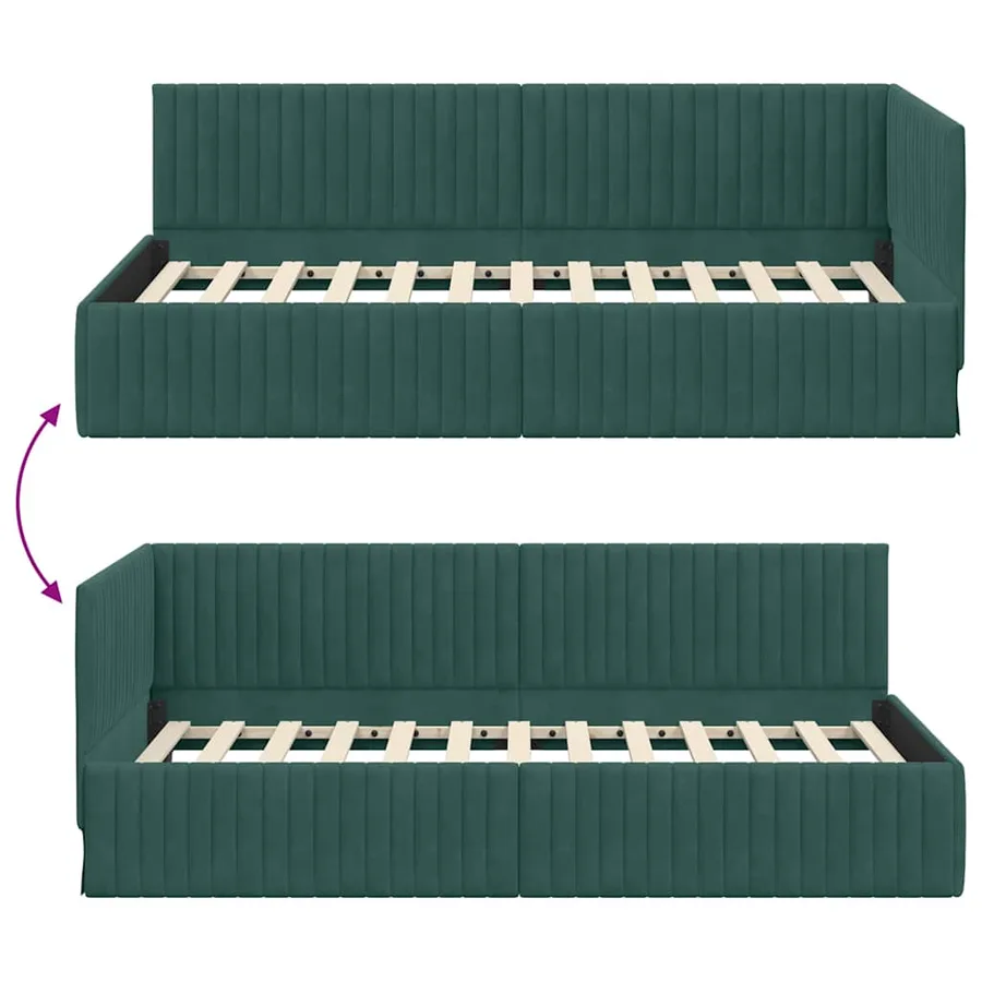 Cadre de lit d'angle Vert foncé 100 cm x 200 cm Velours - 9