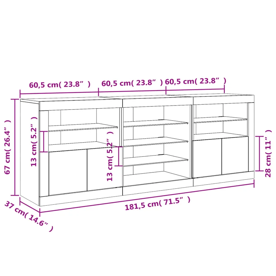 Buffet avec lumières LED gris béton 181,5x37x67 cm - 17