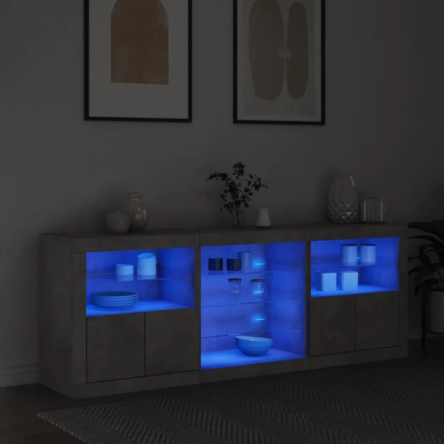 Buffet avec lumières LED gris béton 181,5x37x67 cm - 3