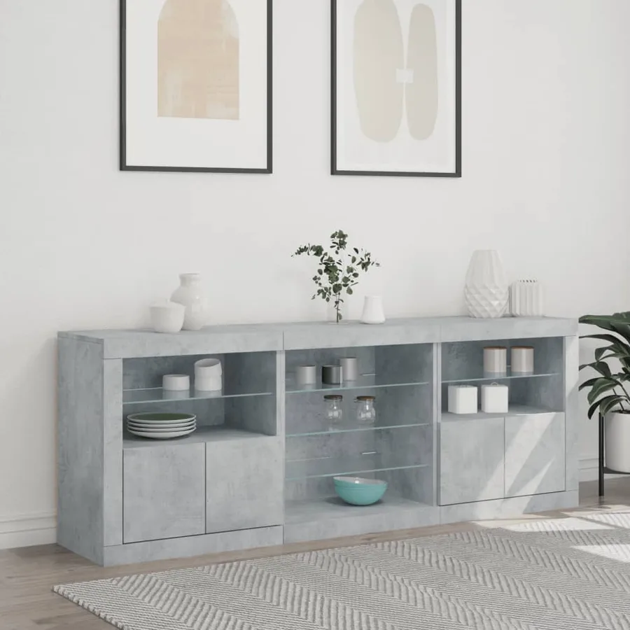 Buffet avec lumières LED gris béton 181,5x37x67 cm - 4
