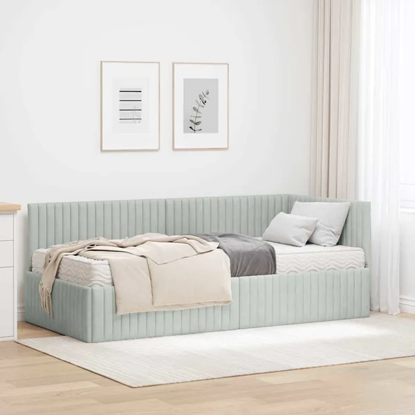 Cadre de lit d'angle avec matelas 2 pcs Gris clair Velours