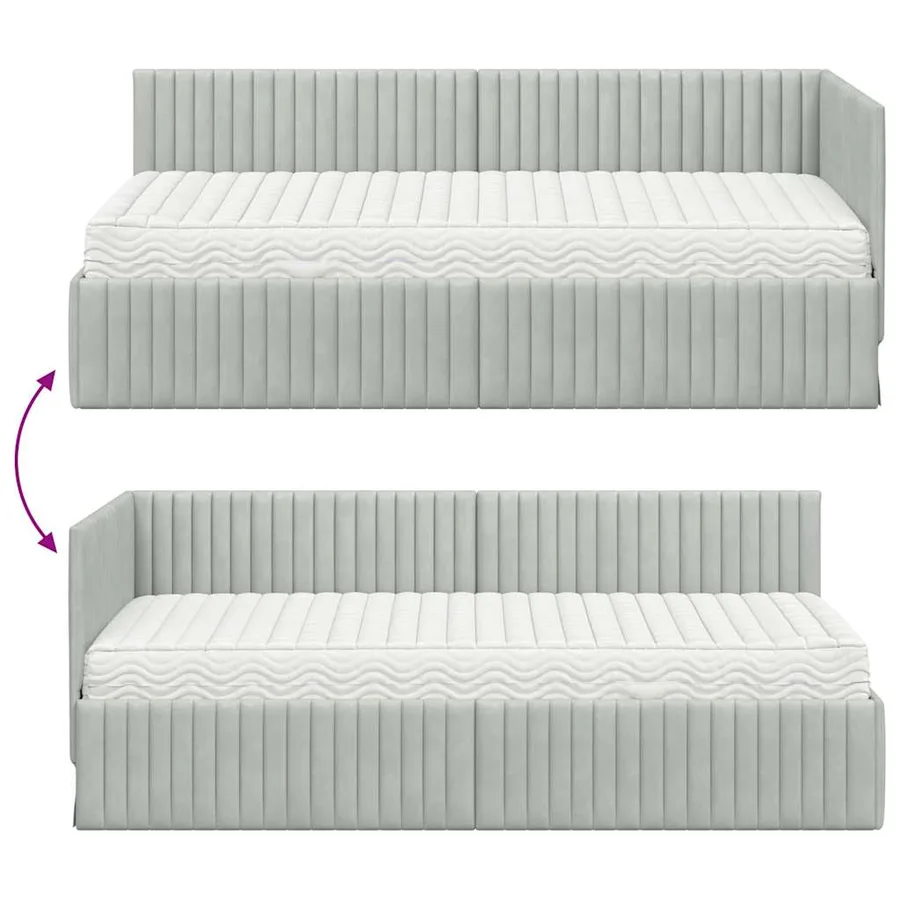 Cadre de lit d'angle avec matelas 2 pcs Gris clair Velours - 12