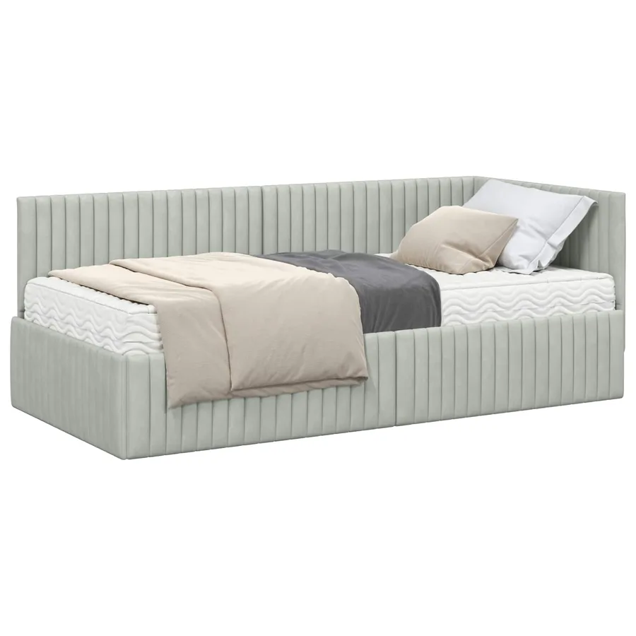 Cadre de lit d'angle avec matelas 2 pcs Gris clair Velours - 2