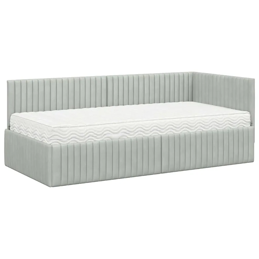 Cadre de lit d'angle avec matelas 2 pcs Gris clair Velours - 4