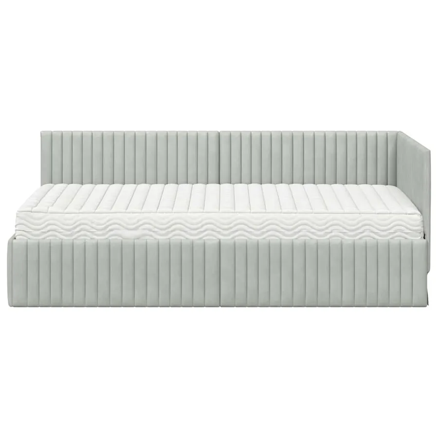 Cadre de lit d'angle avec matelas 2 pcs Gris clair Velours - 5