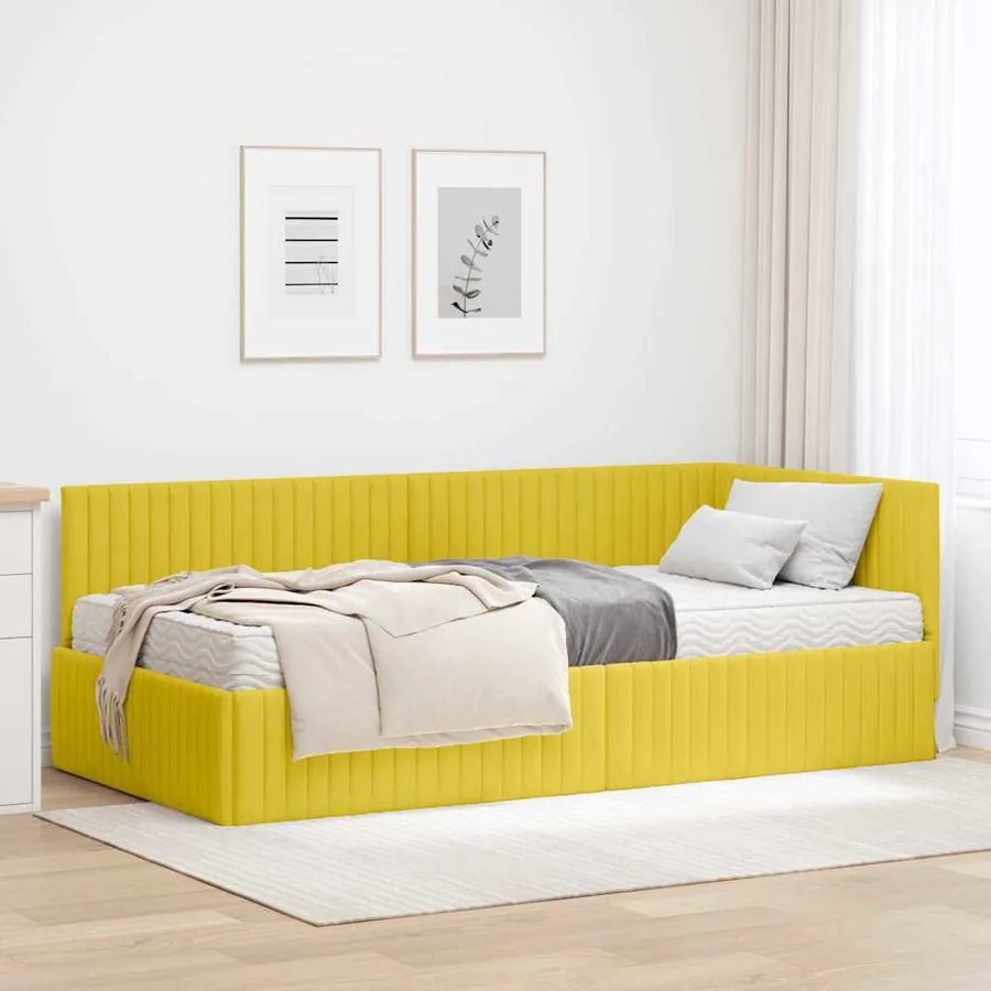 Cadre de lit d'angle avec matelas 2 pcs Jaune Velours