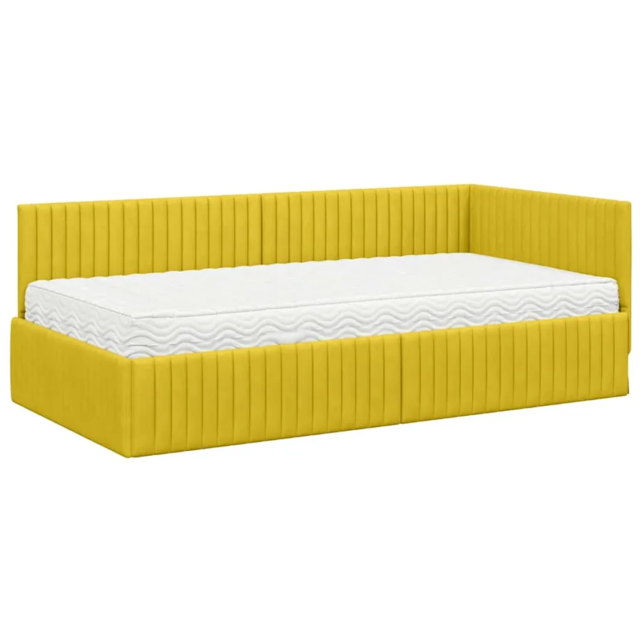 Cadre de lit d'angle avec matelas 2 pcs Jaune Velours - 4