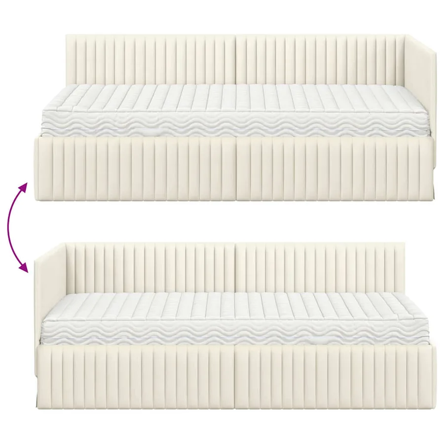 Cadre de lit d'angle avec matelas 2 pcs Crème Velours - 12