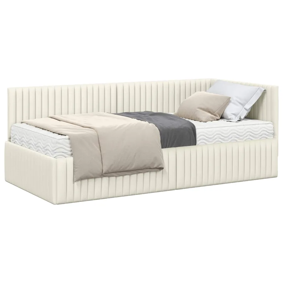 Cadre de lit d'angle avec matelas 2 pcs Crème Velours - 2