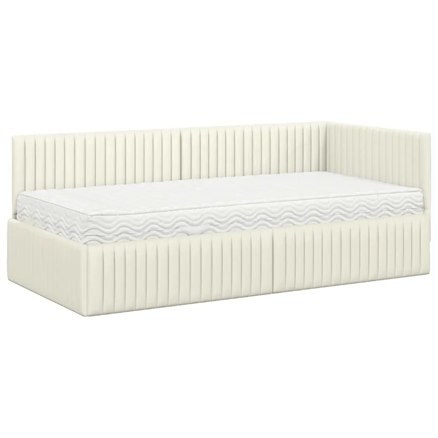 Cadre de lit d'angle avec matelas 2 pcs Crème Velours - 4
