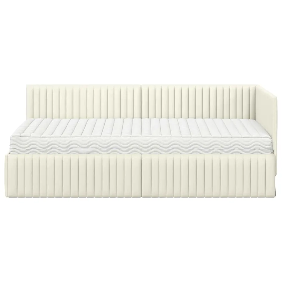 Cadre de lit d'angle avec matelas 2 pcs Crème Velours - 5