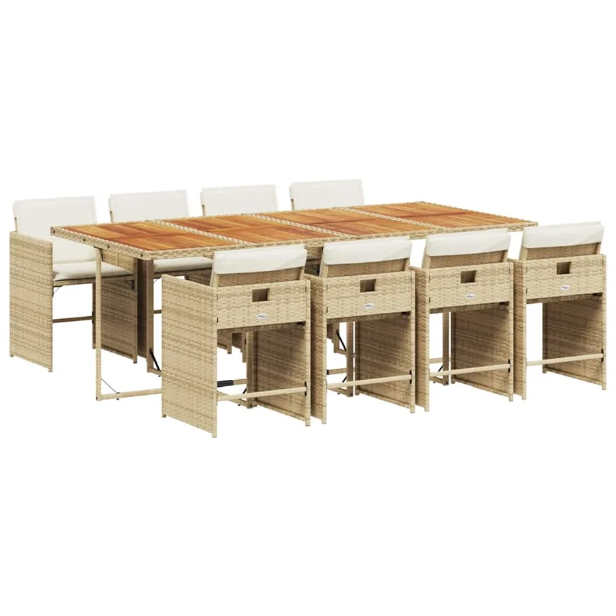 Ensemble à manger de jardin et coussins 9 pcs beige Poly rotin - 2