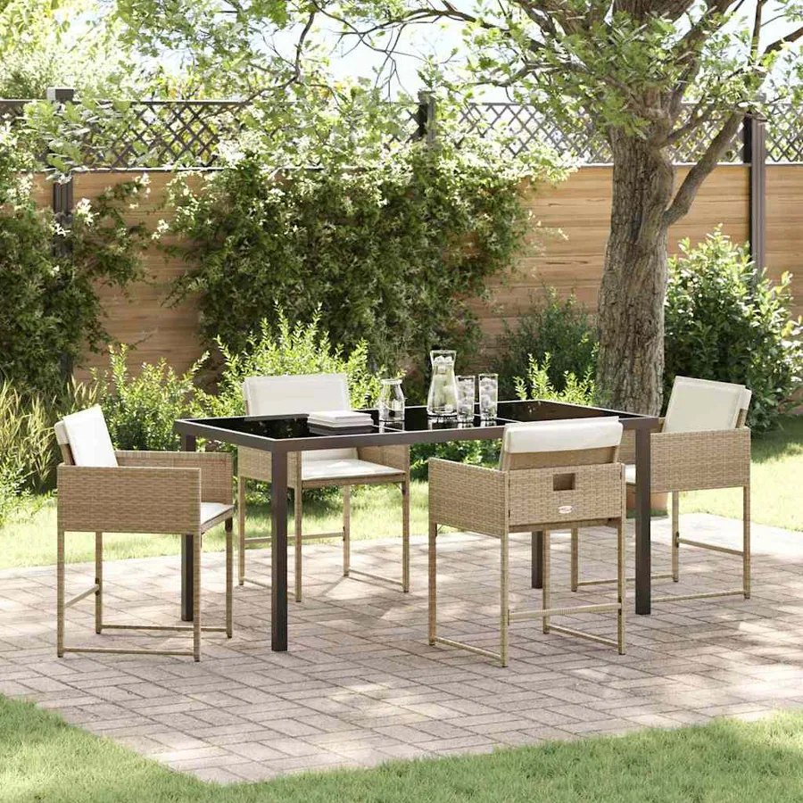Ensemble de salle à manger pour jardin 5 pcs Beige polyrotin