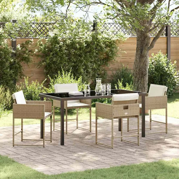 Ensemble de salle à manger pour jardin 5 pcs Beige polyrotin