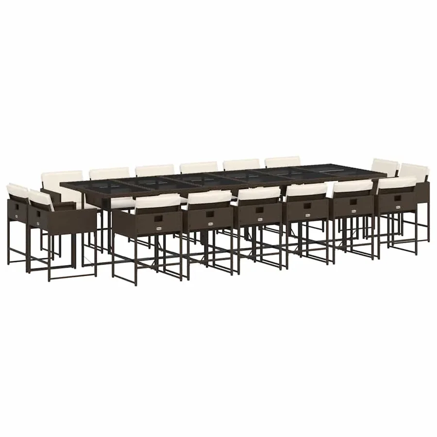 Ensemble à manger de jardin et coussins 17 pcs marron rotin - 2