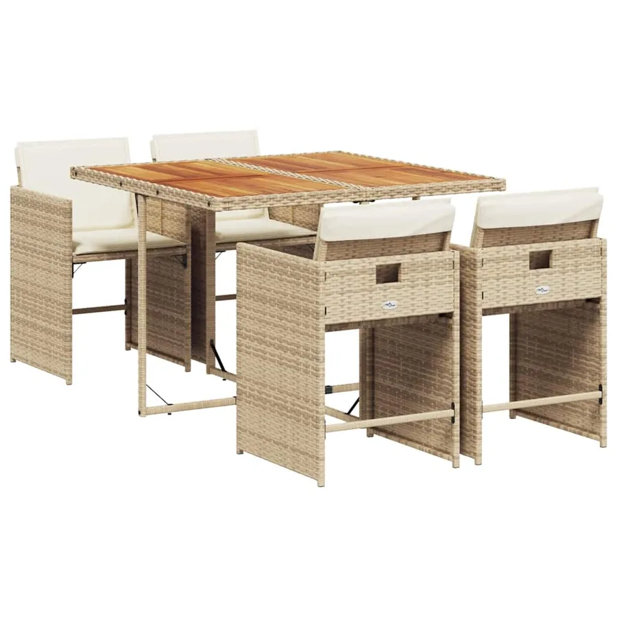 Ensemble à manger de jardin avec coussins 5pcs Beige poly rotin - 2