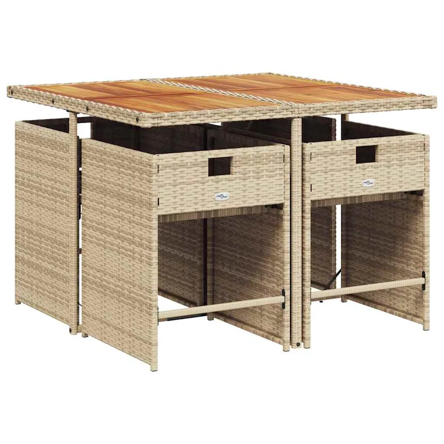 Ensemble à manger de jardin avec coussins 5pcs Beige poly rotin - 3