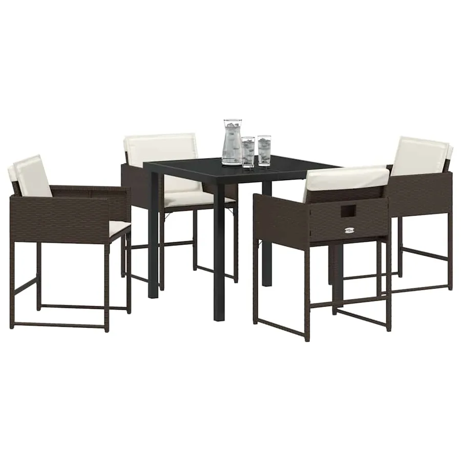 Ensemble de salle à manger pour jardin 5 pcs Marron polyrotin - 3