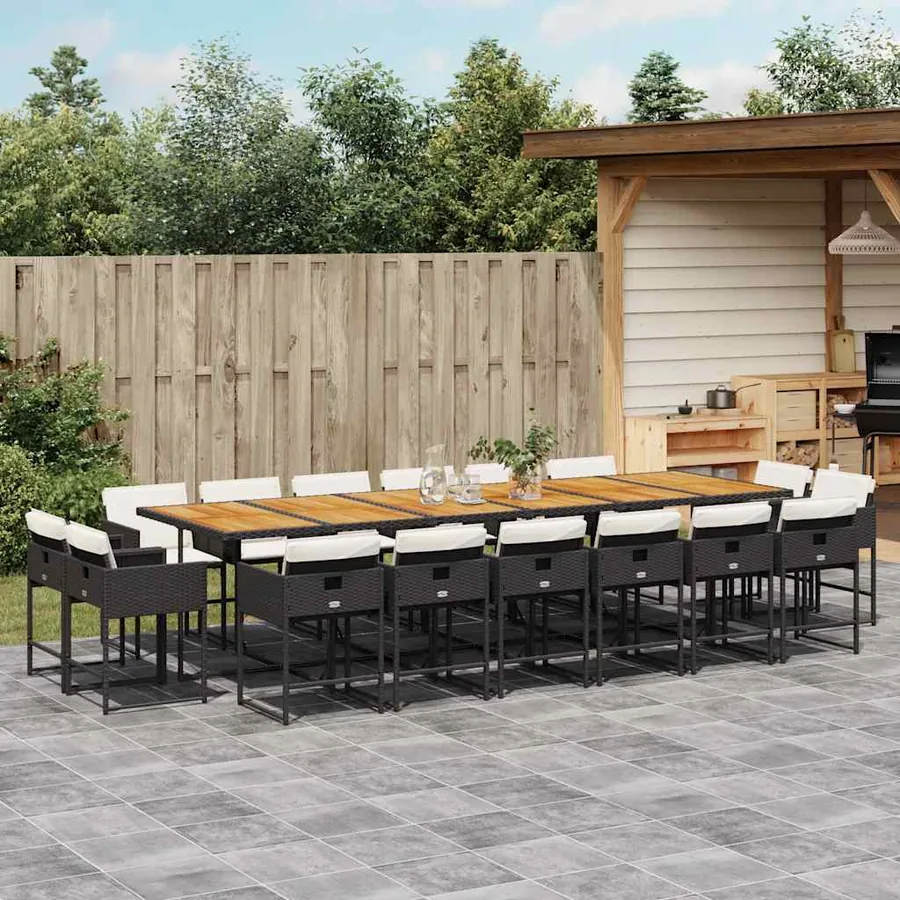 Ensemble à manger de jardin 17 pcs coussins noir résine tressée