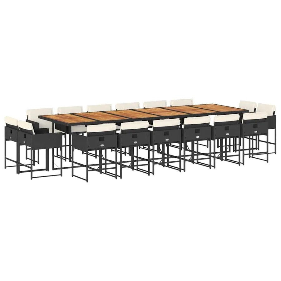 Ensemble à manger de jardin 17 pcs coussins noir résine tressée - 2