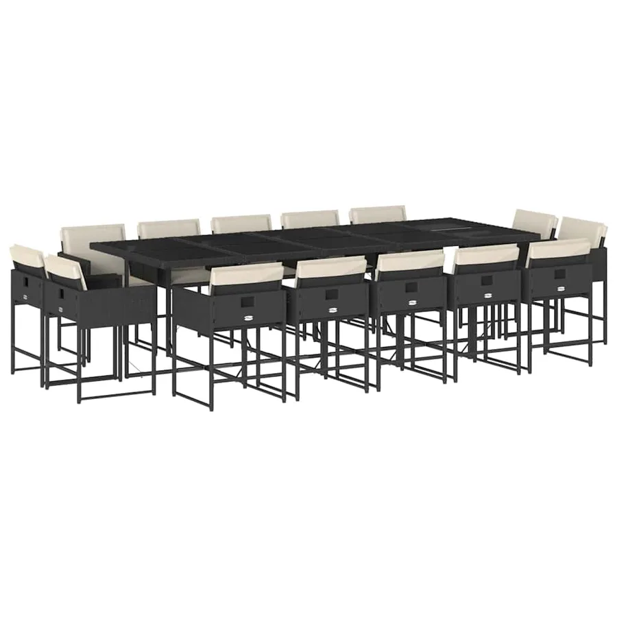Ensemble à manger de jardin 15 pcs coussins noir résine tressée - 2