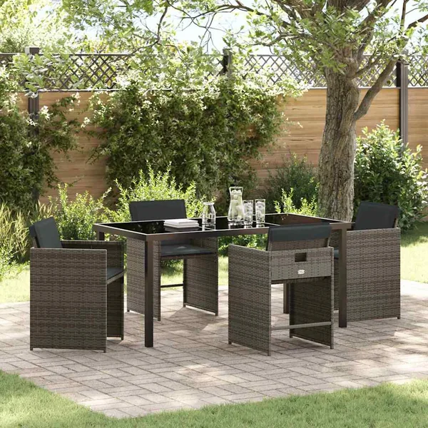 Ensemble de salle à manger pour jardin 5 pcs Gris polyrotin