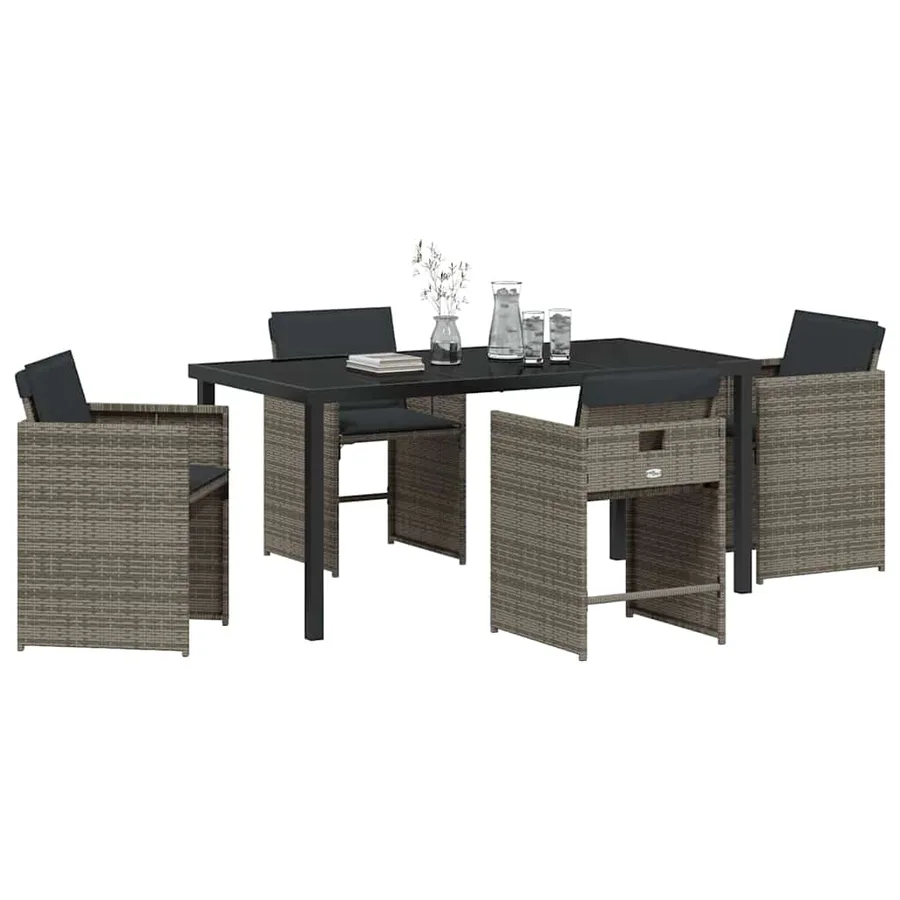 Ensemble de salle à manger pour jardin 5 pcs Gris polyrotin - 3