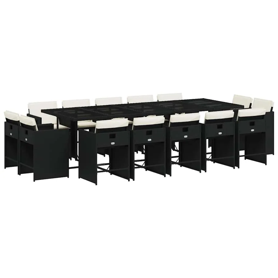 Ensemble à manger de jardin 15 pcs coussins noir résine tressée - 2