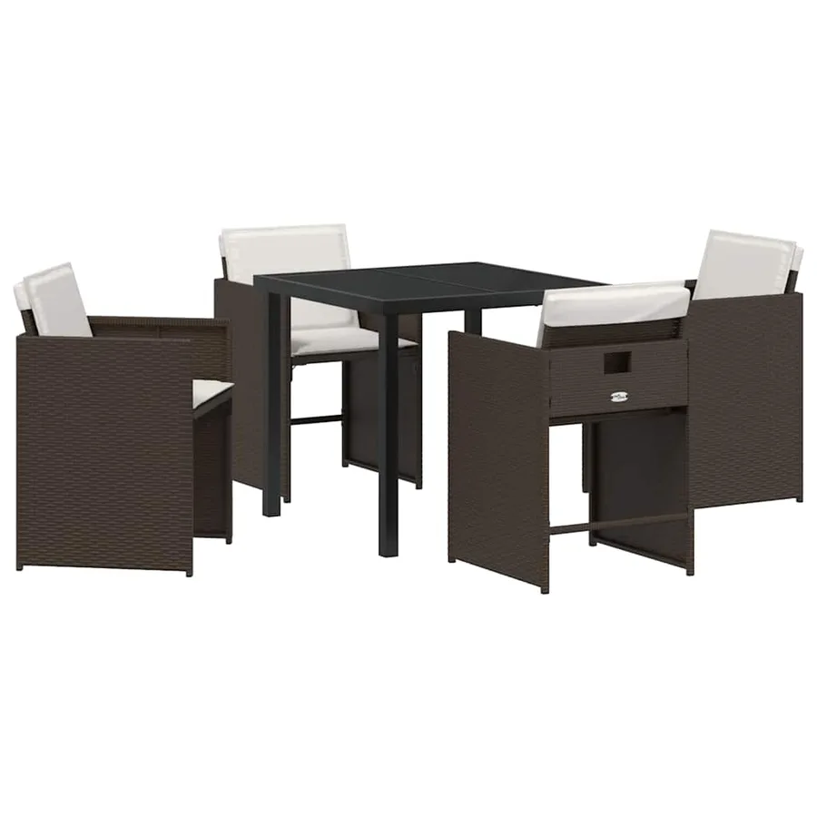 Ensemble de salle à manger pour jardin 5 pcs Marron polyrotin - 2