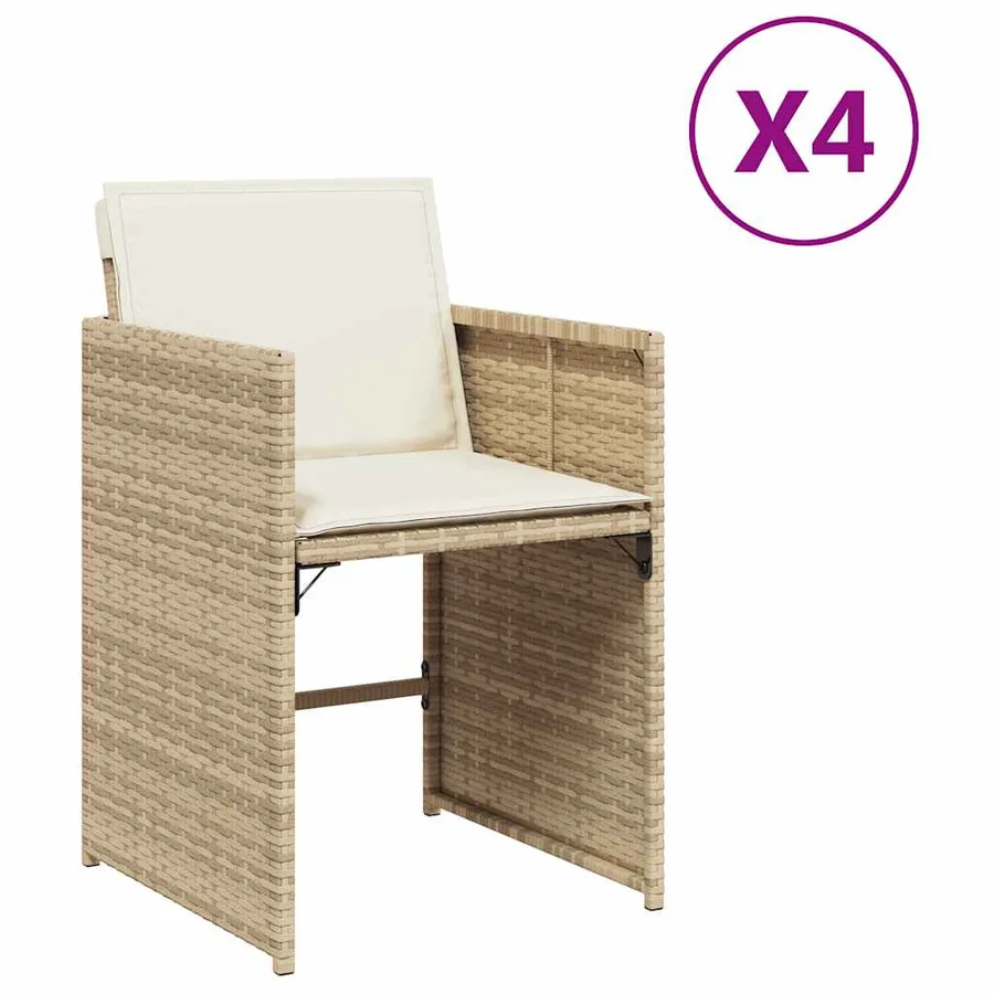 Chaises de jardin avec coussins lot de 4 beige résine tressée - 2