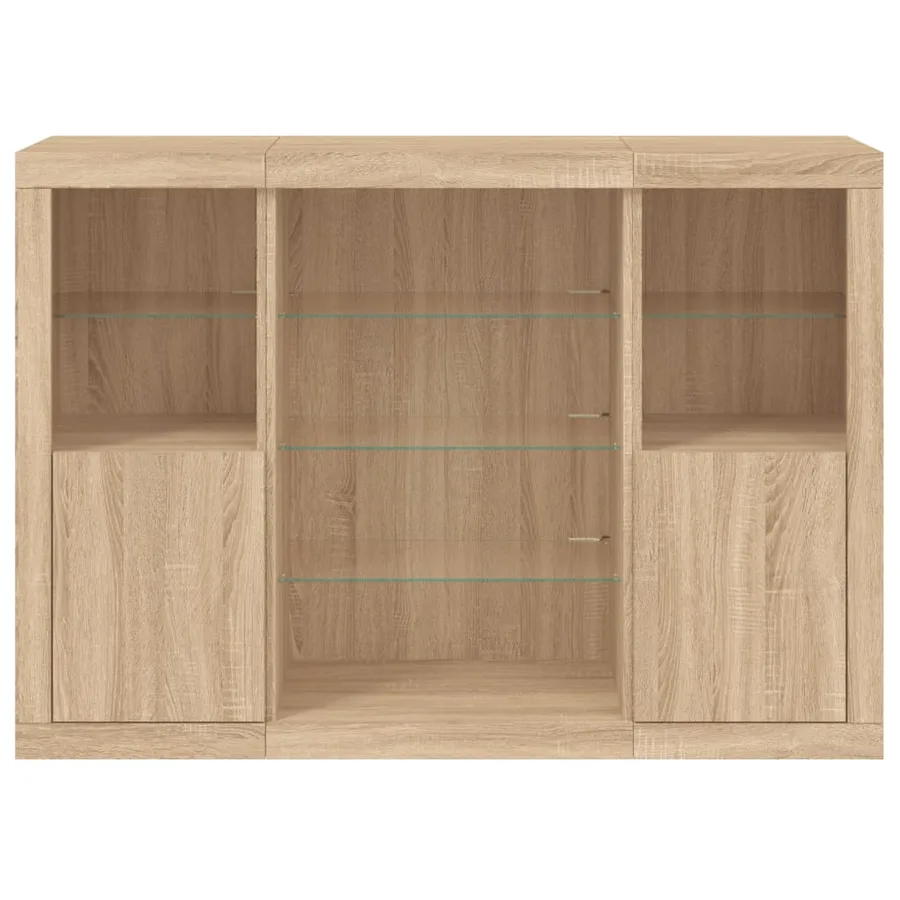 Buffets avec lumières LED 3 pcs chêne sonoma bois d'ingénierie - 6