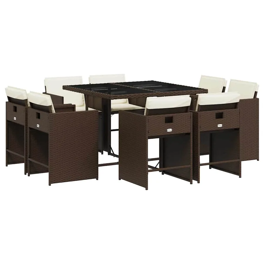 Ensemble à manger de jardin et coussins 9 pcs marron poly rotin - 2