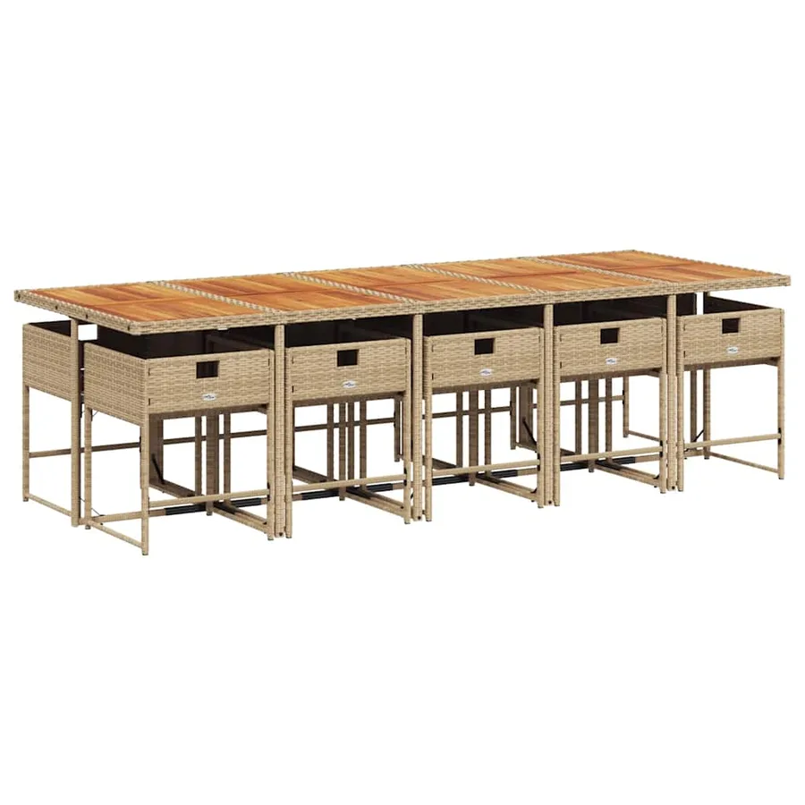 Ensemble à manger de jardin et coussins 11 pcs beige poly rotin - 3
