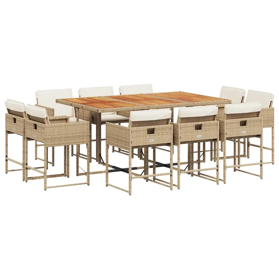 Ensemble à manger de jardin et coussins 11 pcs beige poly rotin - 2
