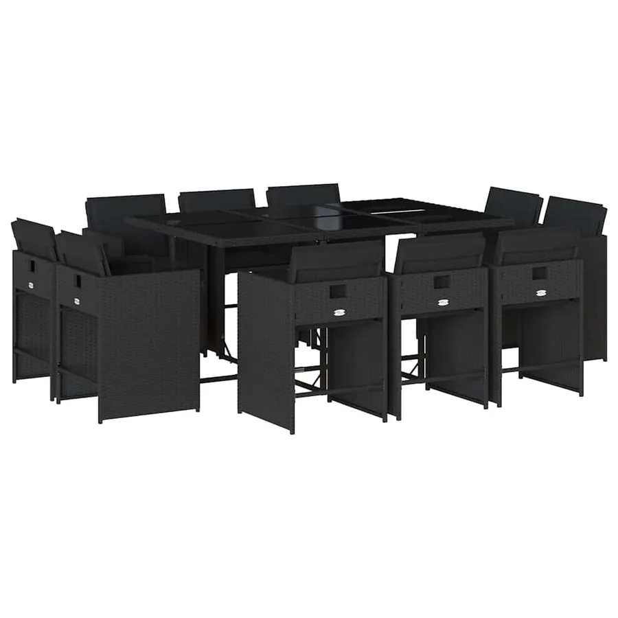 Ensemble à manger de jardin 11 pcs coussins noir résine tressée - 2