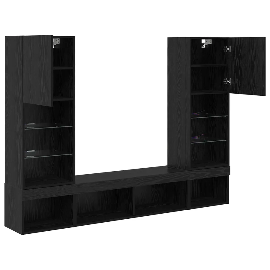 Unités murales TV avec LED 5 pcs 40,5 x 30 x 102 cm Chêne noir - 9
