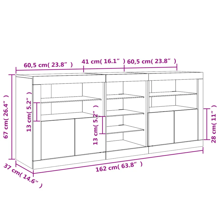 Buffet avec lumières LED sonoma gris 162x37x67 cm - 18