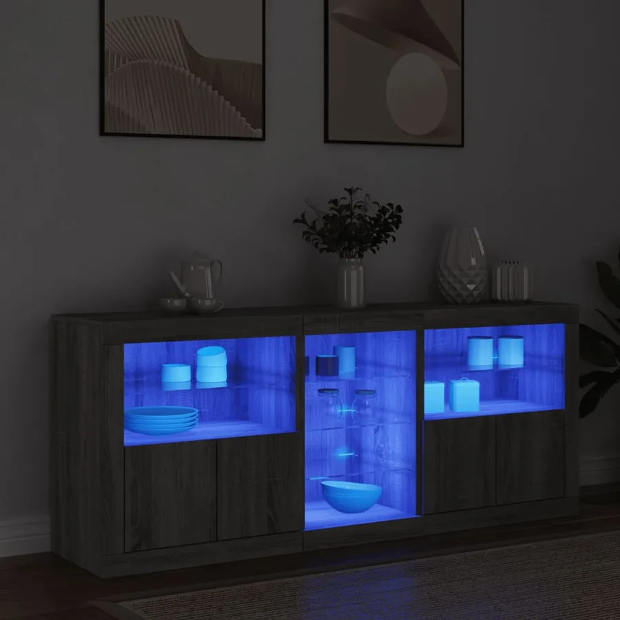 Buffet avec lumières LED sonoma gris 162x37x67 cm - 3